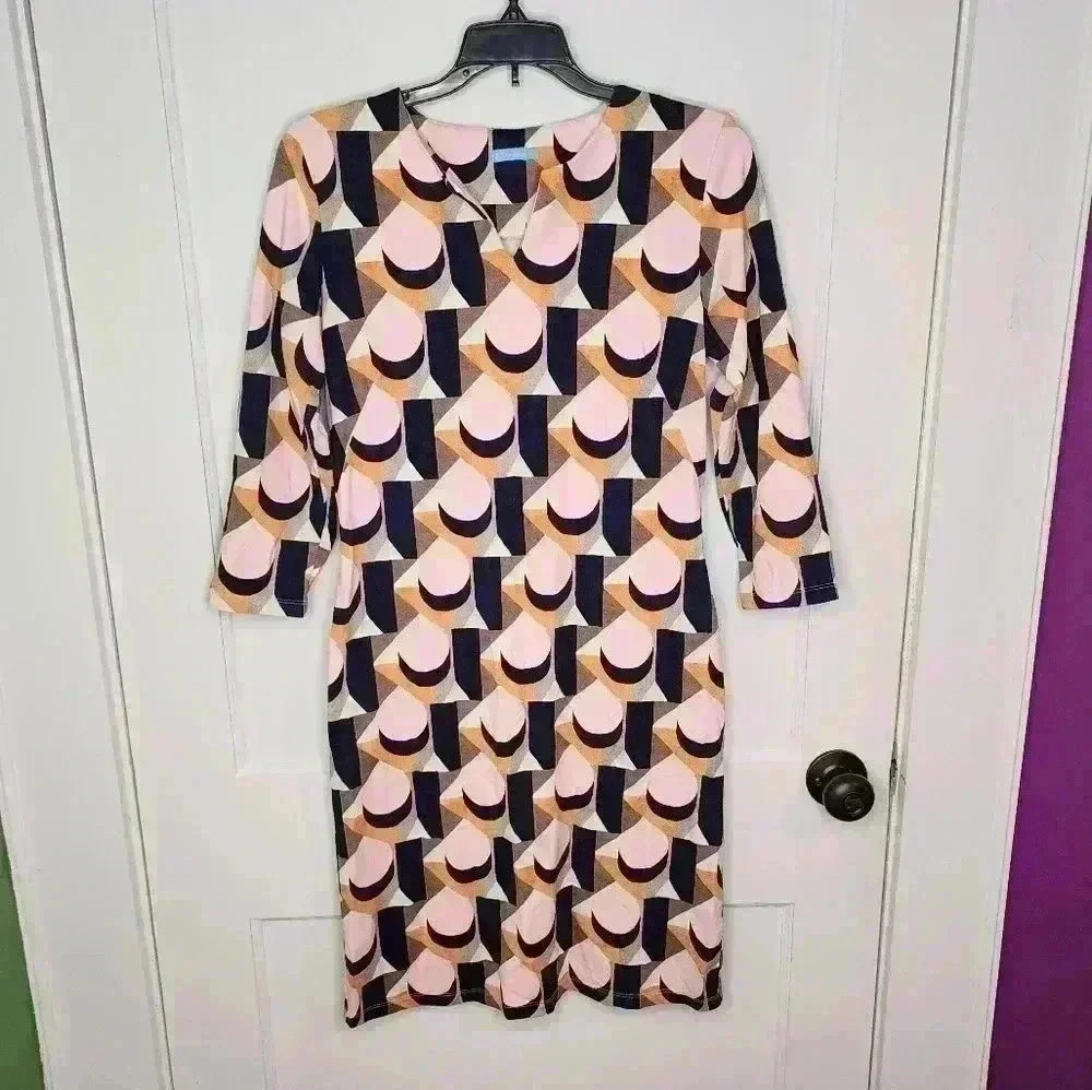 J McLaughlin Carly Catalina Cloth Sheath Dress in Geometric Pink Orange Sz Small